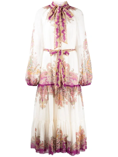 Zimmermann Teddy Gathered Paisley-print Cotton And Silk-blend Midi Dress In Weiss