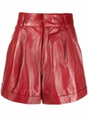 Manokhi Pleat-detail Leather Shorts In Red