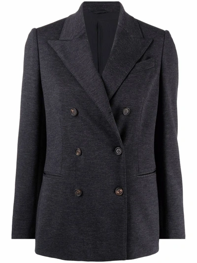 Brunello Cucinelli Monili Chain-embellished Double-breasted Blazer In Grau