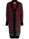 Ferragamo Pattern-jacquard Wool-blend Long Cardigan In Rot