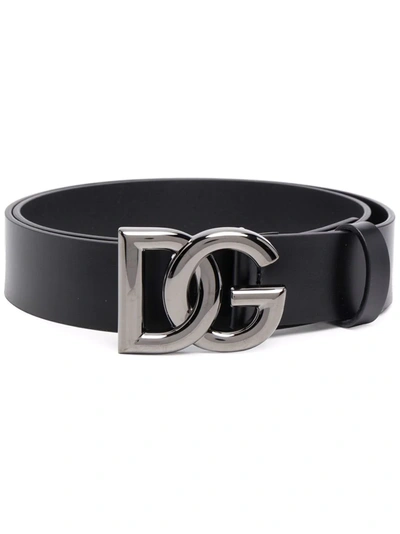 Dolce & Gabbana Dg Logo Calf Leather Belt In Black