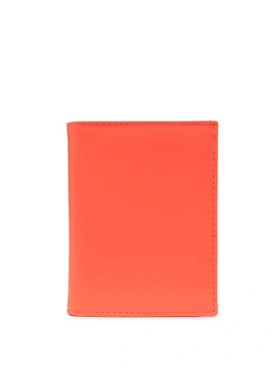 Comme Des Garçons Super Fluorescent Bi-fold Mini Leather Wallet In Arancione