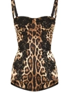 Dolce & Gabbana Silk Balconette Lingerie Bodysuit With Leopard-print Lace Details In Brown