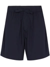 Tekla High-waisted Drawstring Poplin Shorts In 蓝色