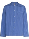 Tekla Camp-collar Striped Organic Cotton-poplin Pyjama Shirt In 蓝色