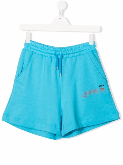 Msgm Teen Logo-print Track Shorts In 蓝色