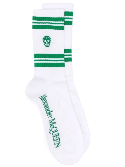 Alexander Mcqueen Stripe Skull Socks In Off White/ Green