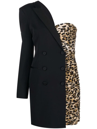 Moschino Asymmetric Leopard-print Minidress In Black