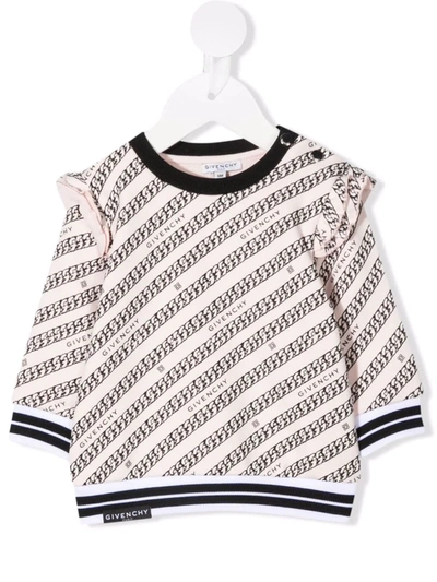 Givenchy Babies' Chain-print Ruffled Sweatshirt In Rosa-nero