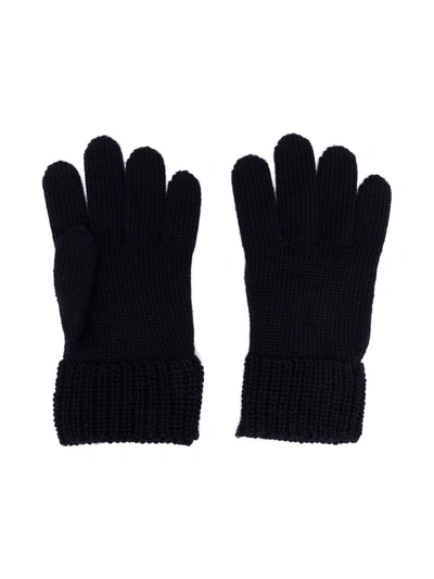 Moncler Little Kid's & Kid's Knit Logo Embroidered Gloves In Black