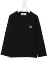Stone Island Kids Black Cotton Long Sleeve T-shirt In 黑色