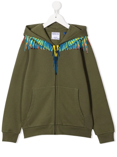 Marcelo Burlon County Of Milan Kids' Wings Zip-up Cotton Hoodie In Military Green