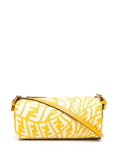 Fendi X Sarah Coleman Mini Ff Vertigo Glazed Canvas Shoulder Bag In White,yellow