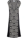 Prada Floral Wool And Crepe Dress In Schwarz