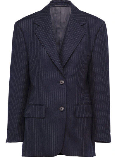 Prada Single-breasted Pinstripe Blazer In Blue