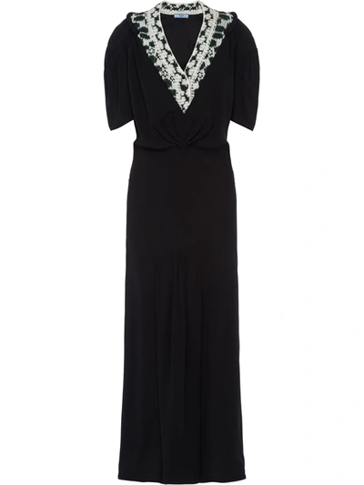 Prada Sable Mermaid Dress With Jacquard Insert In Black