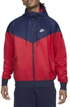 Nike Men's Sportswear Windrunner Jacket In Red/ Midnight Navy/ White