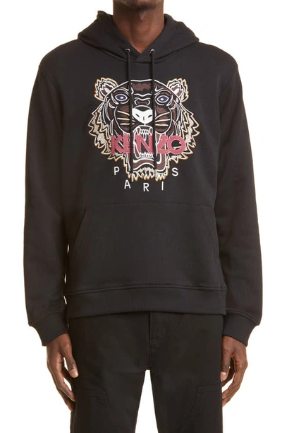 Kenzo Tiger Embroidered Cotton Hoodie In Nero