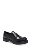 Prada Triangle Logo Brushed Leather Loafers In Black