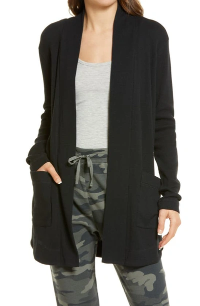 Splendid Waffle Open Cardigan In Black