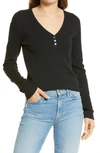 Splendid Waffle Knit Henley Top In Blue