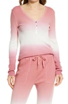 Splendid Waffle Knit Henley Top In Rose/ Ruby
