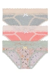 Honeydew Intimates Ahna 3-pack Hipster Panties In Heather Grey/ Coral/ Floral