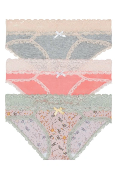 Honeydew Intimates Ahna 3-pack Hipster Panties In Heather Grey/ Coral/ Floral