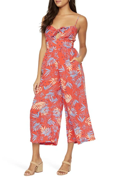 Lost + Wander Still On Vacay Floral Tie Front Jumpsuit In Red