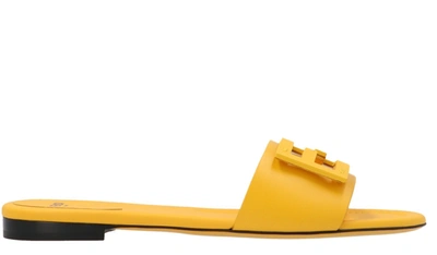 Fendi Womens Yellow Ff-embellished Leather Sliders 4