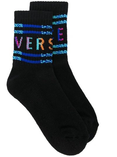 Versace Kids' Colourful Logo Socks In Black