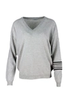 Brunello Cucinelli Cashmere V-neck Sweater With Rows Of Jewels On The Arm In Grey