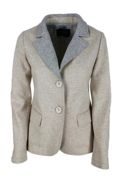 Lorena Antoniazzi Blazer Jacket In Woolen Cloth With Elbow Patches. Closure With 2 Buttons In Beige