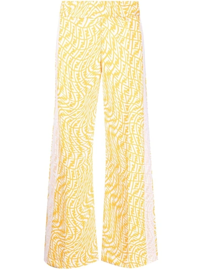 Fendi Ff Vertigo Wide-leg Trousers In Yellow