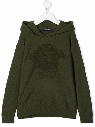 Versace Kids' Medusa-head Knitted Hoodie In Green