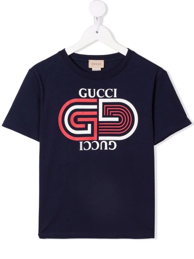 Gucci Kids' Logo-print Crew Neck T-shirt In Blue