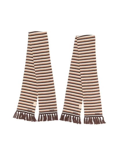 Gucci Kids' Striped Logo Scarf In Neutrals