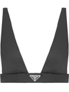 Prada V-neck Logo Plaque Bralette Top In Black