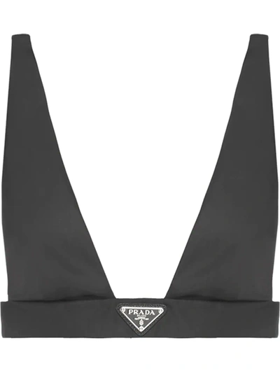 Prada Re-nylon Logo-plaque Bralette In Black