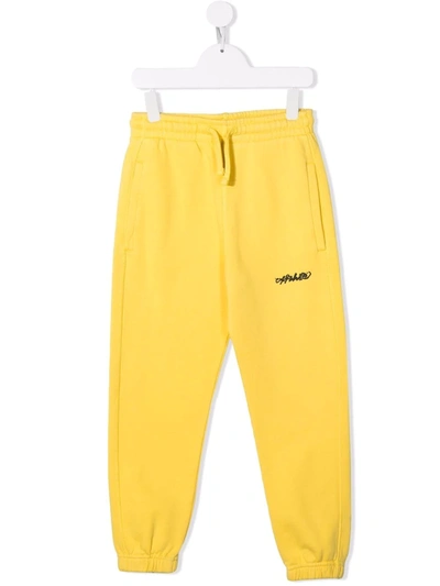 Off-white Kids' Boy's Logo Diagonal Striped Jogger Trousers In Yellow