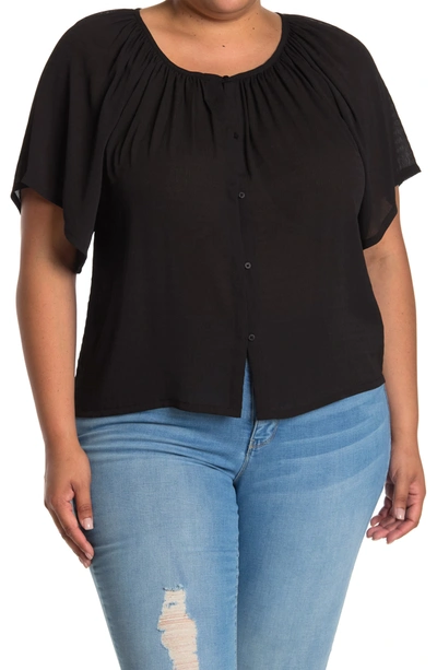 French Connection Clar Flutter Sleeve Blouse In 01-black