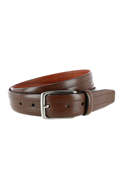 Phenix Embossed Italian Leather Dress Belt With Stitching In Brown-200