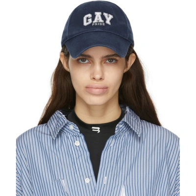 Balenciaga Embroidered Cotton-twill Baseball Cap In Navy