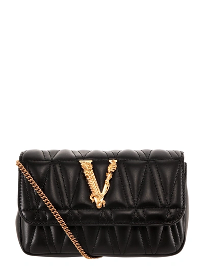 Versace Black Quilted Virtus Chain Shoulder Bag