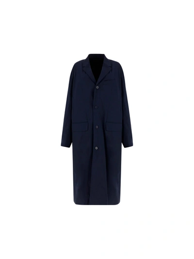 Balenciaga Stretch Technical Tailoring Trench Coat In Blue