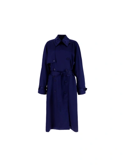 Balenciaga Backwrap Notched-collar Trench Coat In Blue