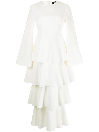 Solace London Long-sleeved Tiered Skirt Dress In Weiss