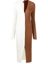 Staud Shoko Two-tone Ribbed Stretch-knit Cardigan In Braun