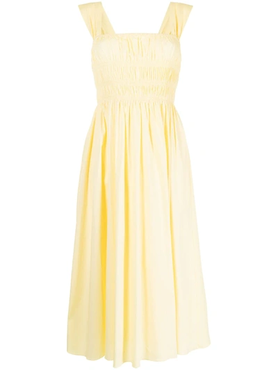 Staud Ida Smocked Poplin Midi Dress In Yellow