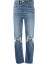 Re/done High-rise Stovepipe Jeans With Raw-edge Hem In Blue